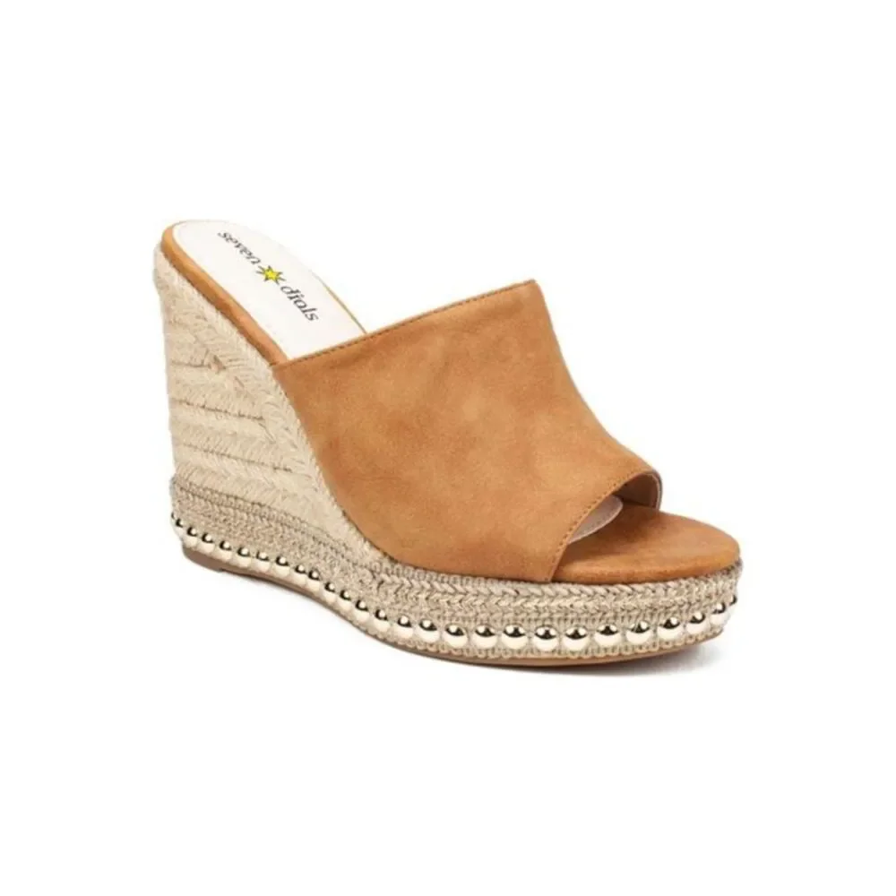 SEVEN DIALS Womens Brown 1" Platform Shania Wedge Slip On Espadrille Shoes 8.5 M